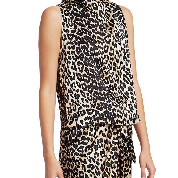 Ganni Stretch Silk Cowl-Neck Leopard Top NWT - Picture 2 of 2